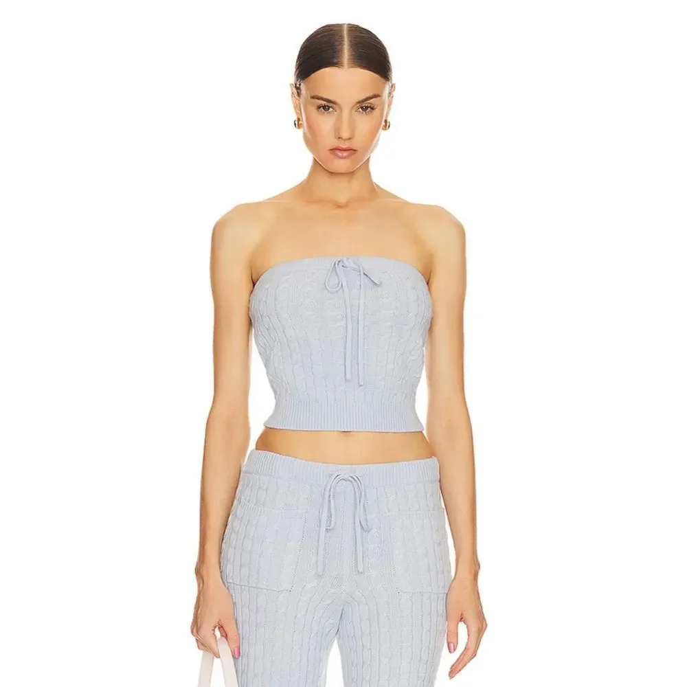 NWOT HELSA Taiki Cable Tube Top in Pale Blue